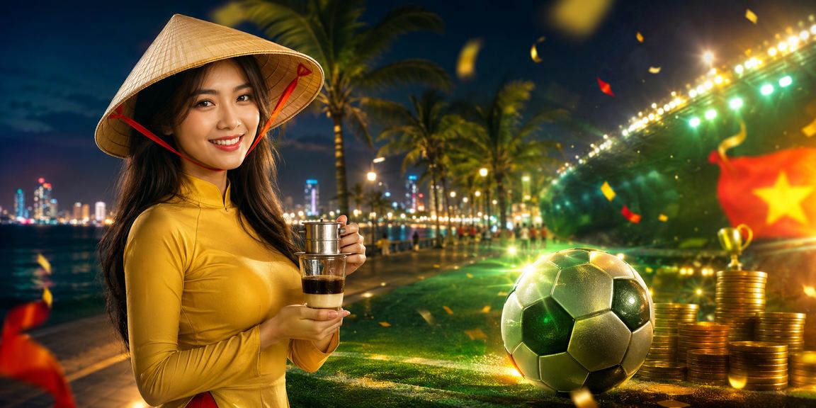 Người dùng xem kèo bóng đá tại Nha Trang với nón lá truyền thống bên cạnh
